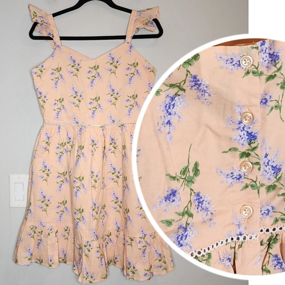 NWT Janie and Jack Apricot Floral Ruffle Strap‎ Sundress Big Kid Size 18.